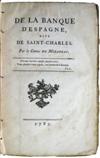 ECONOMICS  MIRABEAU, HONORÉ GABRIEL RIQUETI, Comte de. De la Banque dEspagne.  1785